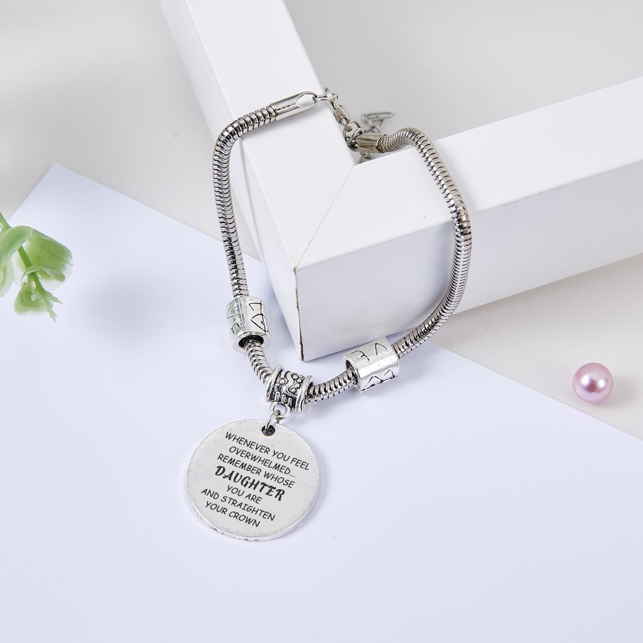 To My Daughter Bracelet "WHENEVER YOU FEEL OVERWHELMED...REMEMBER WHOSE DAUGHTER YOU ARE AND STRAIGHTEN YOUR CROWN" - SARAH'S WHISPER