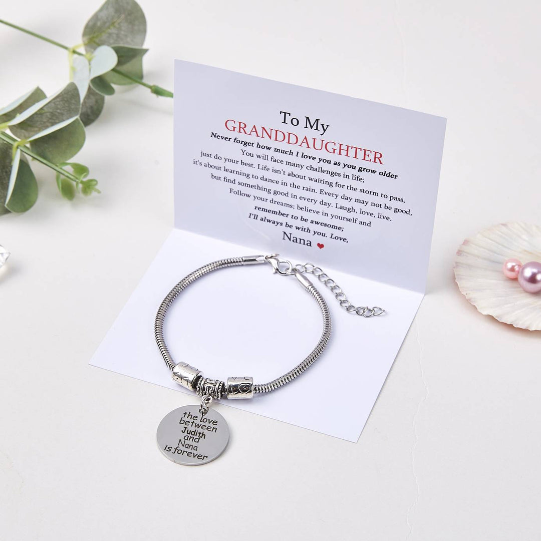 [Optional Address And Coustom Name] TO MY GRANDDAUGHTER "the love between a [Nana] and [granddaughter] is forever" Bracelet - SARAH'S WHISPER