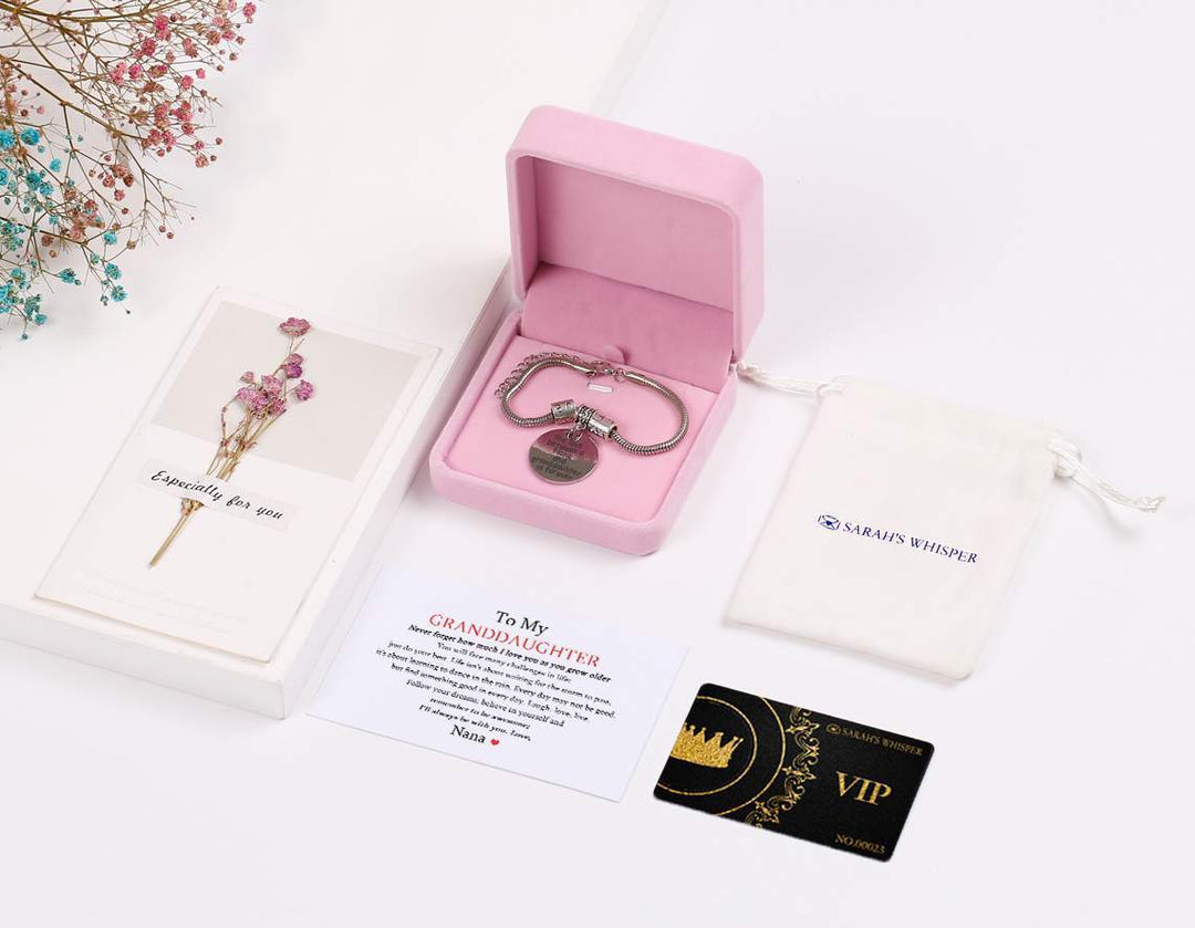 [Custom Name] TO MY GRANDDAUGHTER "THE LOVE BETWEEN A NANA AND GRANDDAUGHTER IS FOREVER" BRACELET - SARAH'S WHISPER