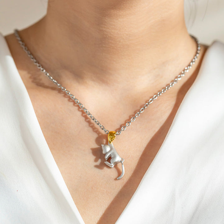 To My Brave Daughter "Cheer up!" Get Up Cat Necklace