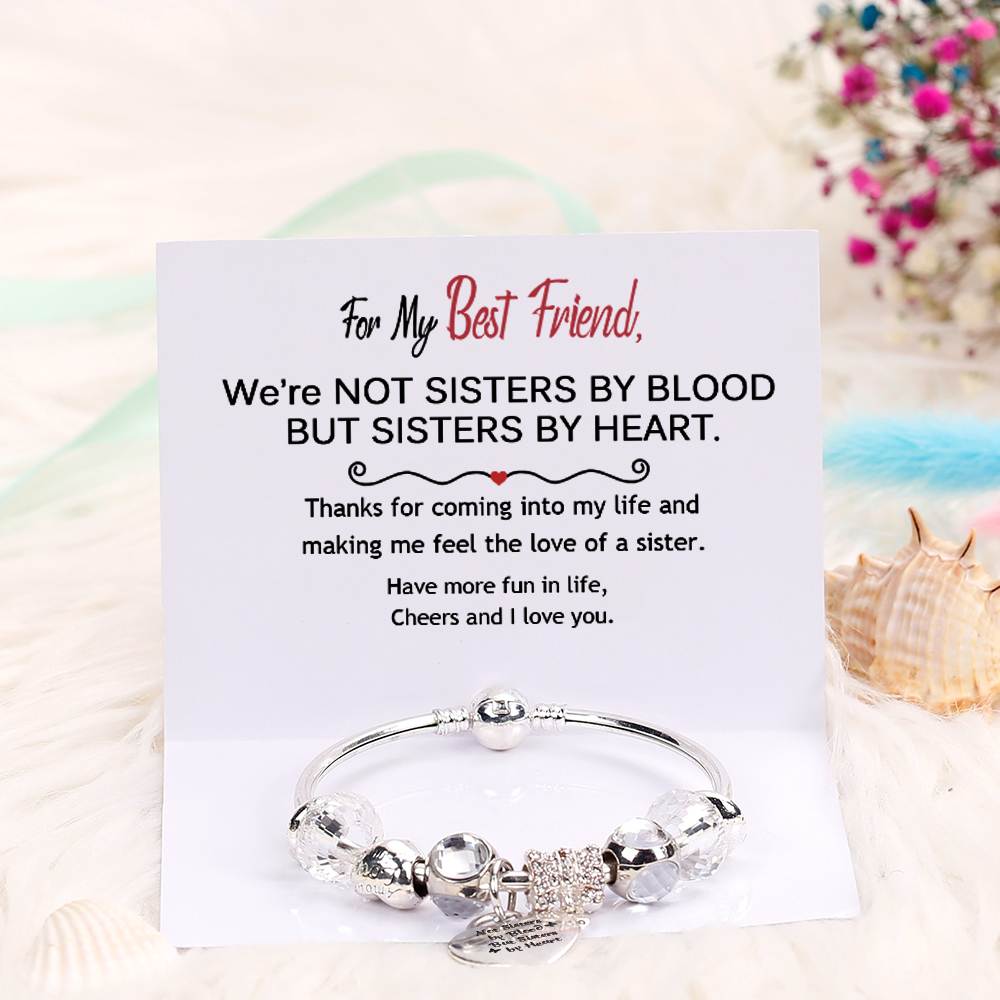 [Custom Names] For My Best Friend "Not Sisters by Blood But Sisters by Heart" Bracelet [💞 Bracelet +💌 Gift Card + 🎁 Gift Box + 💐 Gift Bouquet] - SARAH'S WHISPER
