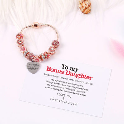 [Custom Name] To My Bonus Daughter "Bonus Daughter, I may not have given you the gift of life. But life gave me the gift of you" Lucky Flower Bracelet [💞 Bracelet +💌 Gift Card + 🎁 Gift Bag + 💐 Gift Bouquet] - SARAH'S WHISPER