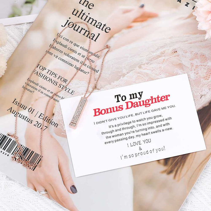 To my Bonus Daughter "Bonus Daughter" Diamond Necklace [💞 Necklace +💌 Gift Card + 🎁 Gift Box + 💐 Gift Bouquet] - SARAH'S WHISPER