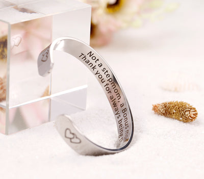 "Not a stepmom, a Bonus mom. Thank you for always being there" BANGLE - SARAH'S WHISPER