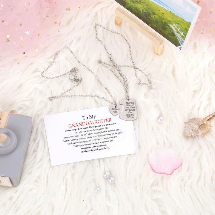 [Custom Name And Optional Address] To My GRANDDAUGHTER "there is this girl she stole my heart she calls me [NANA]" Combination Necklace [💞 Necklace +💌 Gift Card + 🎁 Gift Box + 💐 Gift Bouquet] - SARAH'S WHISPER