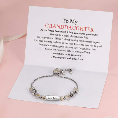 [Optional Address And Custom Name] To My GRANDDAUGHTER "[Grandma] Loves you! " Lucky Beads Bracelet [💞Bracelet +💌 Gift Card + 🎁 Gift Box + 💐 Gift Bouquet] - SARAH'S WHISPER