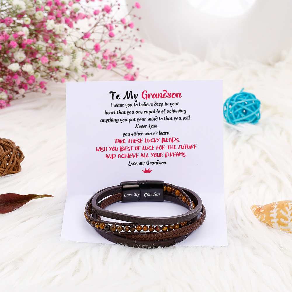 To My Grandson "Take these lucky beads. Wish you best of luck for the future and achieve all your dreams. " Lucky Beads Bracelet [💞 Bracelet +💌 Gift Card + 🎁 Gift Box + 💐 Gift Bouquet] - SARAH'S WHISPER