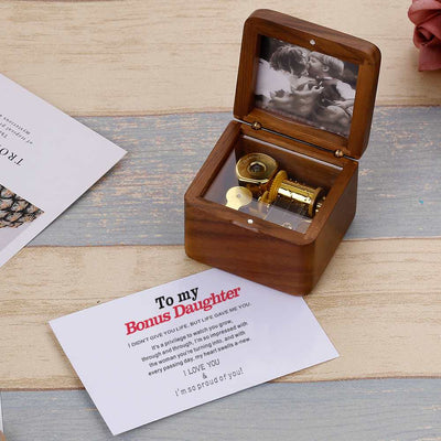 [Upload Photo] To my Bonus Daughter "Bonus Daughter, I may not have given you the gift of life. But life gave me the gift of you" Wooden Music Box [💞 Music Box +💌 Gift Card + 🎁 Gift Box + 💐 Gift Bouquet] - SARAH'S WHISPER
