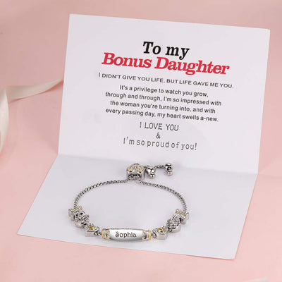 [Custom Name] To my Bonus Daughter "Bonus Daughter" Lucky Beads Bracelet [💞Bracelet +💌 Gift Card + 🎁 Gift Box + 💐 Gift Bouquet] - SARAH'S WHISPER