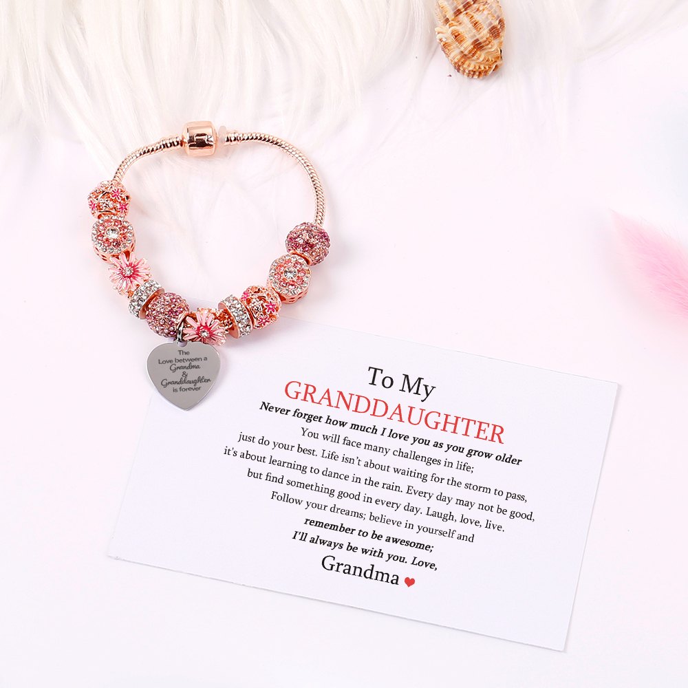 [Custom Name And Optional Address] To My GRANDDAUGHTER "The love between a [grandma] and granddaughter is forever" Lucky Flower Bracelet [💞 Bracelet +💌 Gift Card + 🎁 Gift Bag + 💐 Gift Bouquet] - SARAH'S WHISPER