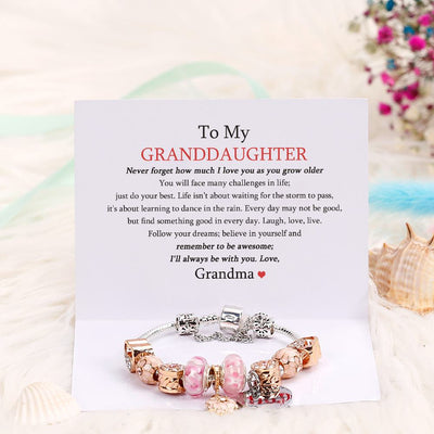 [Custom Name And Optional Address] To My GRANDDAUGHTER "The love between a [grandma] and granddaughter is forever" Flower Bracelet [💞 Bracelet +💌 Gift Card + 🎁 Gift Bag + 💐 Gift Bouquet] - SARAH'S WHISPER