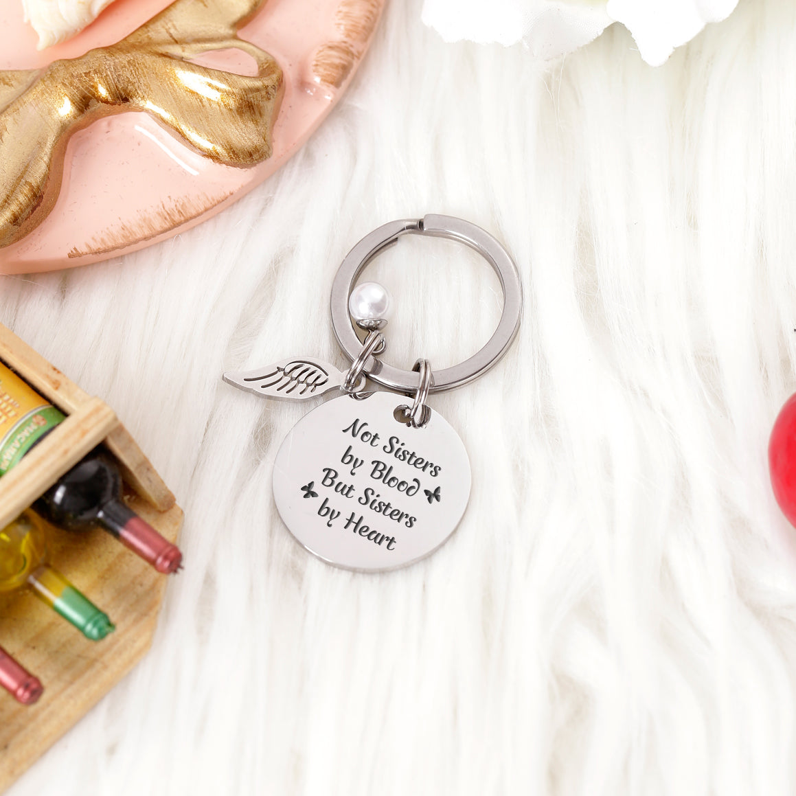 [Custom Names] For My Best Friend "Not Sisters by Blood But Sisters by Heart" Key Ring [💞Key Ring +💌 Gift Card + 🎁 Gift Box + 💐 Gift Bouquet] - SARAH'S WHISPER