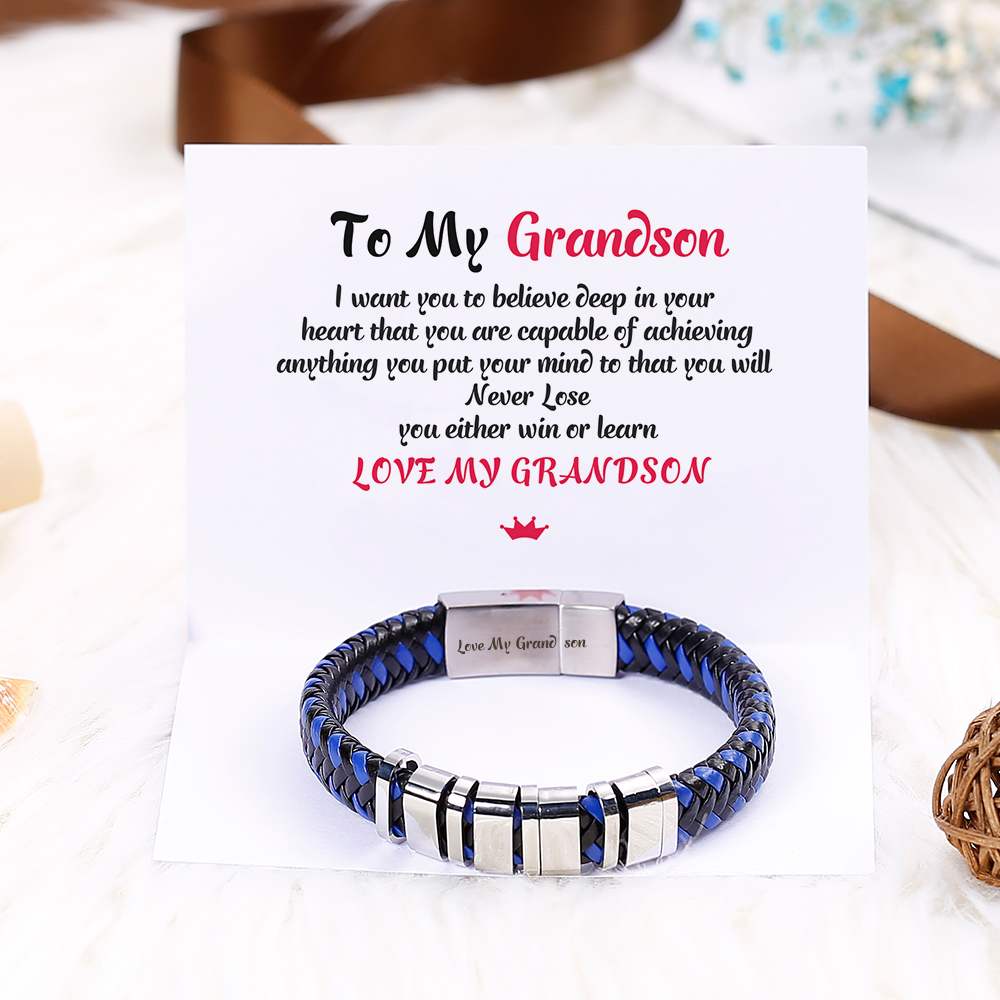 To My Grandson "Love My Grandson" Bracelet [💞 Bracelet +💌 Gift Card + 🎁 Gift Box + 💐 Gift Bouquet] - SARAH'S WHISPER