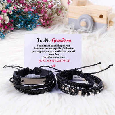 To My Grandson"Love My Grandson "Men's Bracelet [💞 Bracelet +💌 Gift Card + 🎁 Gift Box + 💐 Gift Bouquet] - SARAH'S WHISPER