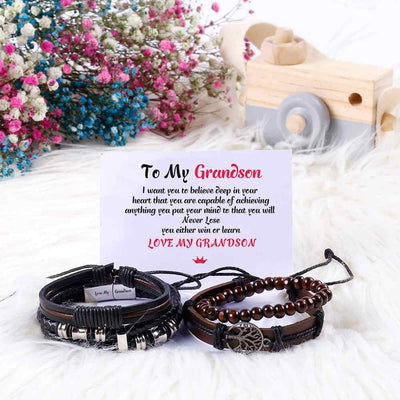 To My Grandson "Love My Grandson" Men's Bracelet [💞 Bracelet +💌 Gift Card + 🎁 Gift Box + 💐 Gift Bouquet] - SARAH'S WHISPER