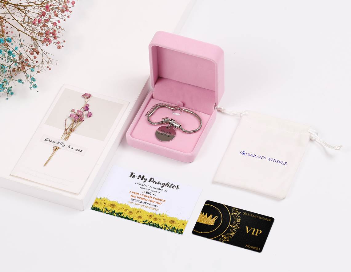 [Custom Name] To My Daughter "YOU ARE MY SUNSHINE" Sunflower Bracelet [💞 Bracelet +💌 Gift Card + 🎁 Gift Bag + 💐 Gift Bouquet] - SARAH'S WHISPER