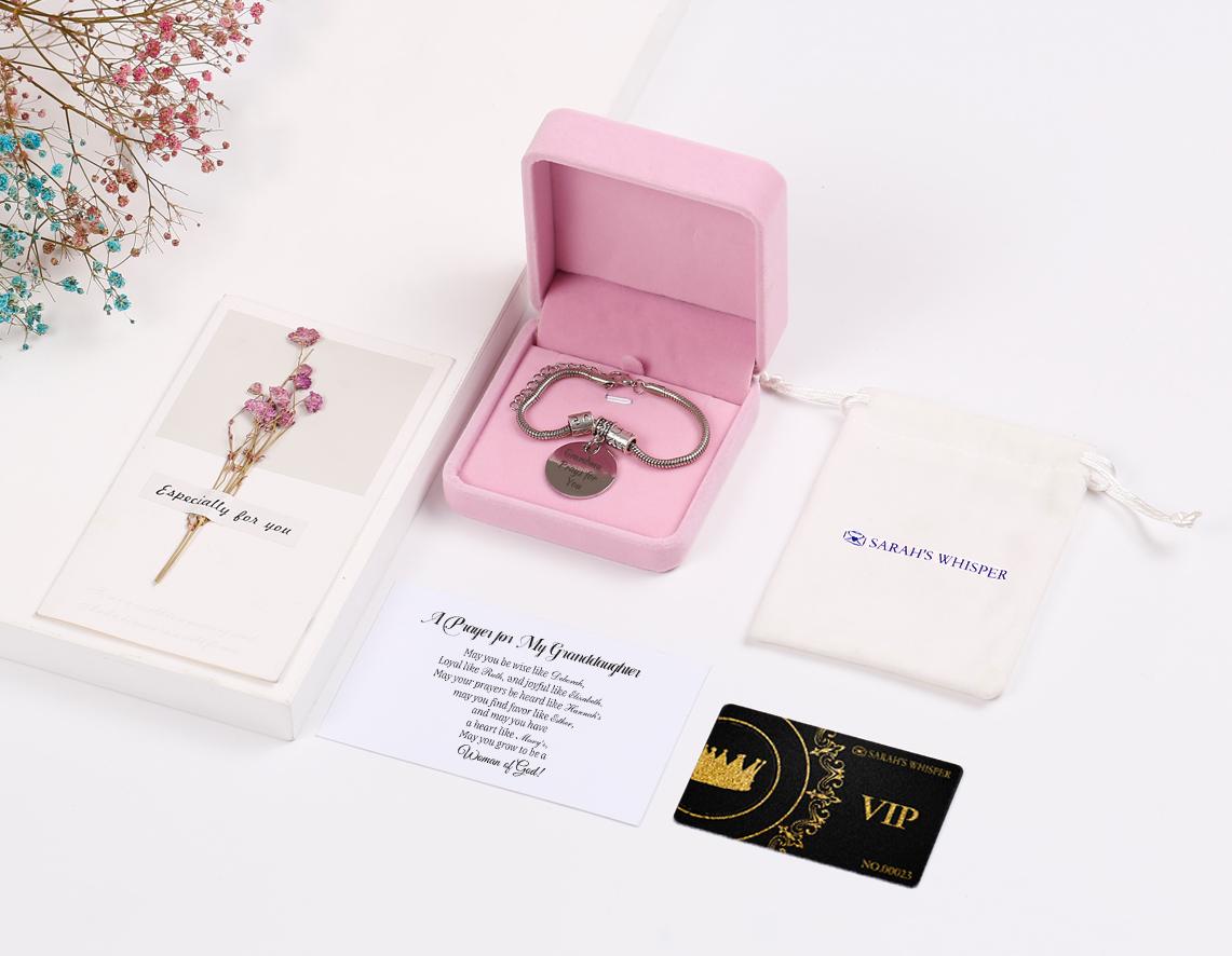 [Custom Name And Optional Address] To My GRANDDAUGHTER "[Grandma] Prays for You" Bracelet [💞 Bracelet +💌 Gift Card + 🎁 Gift Box + 💐 Gift Bouquet] - SARAH'S WHISPER