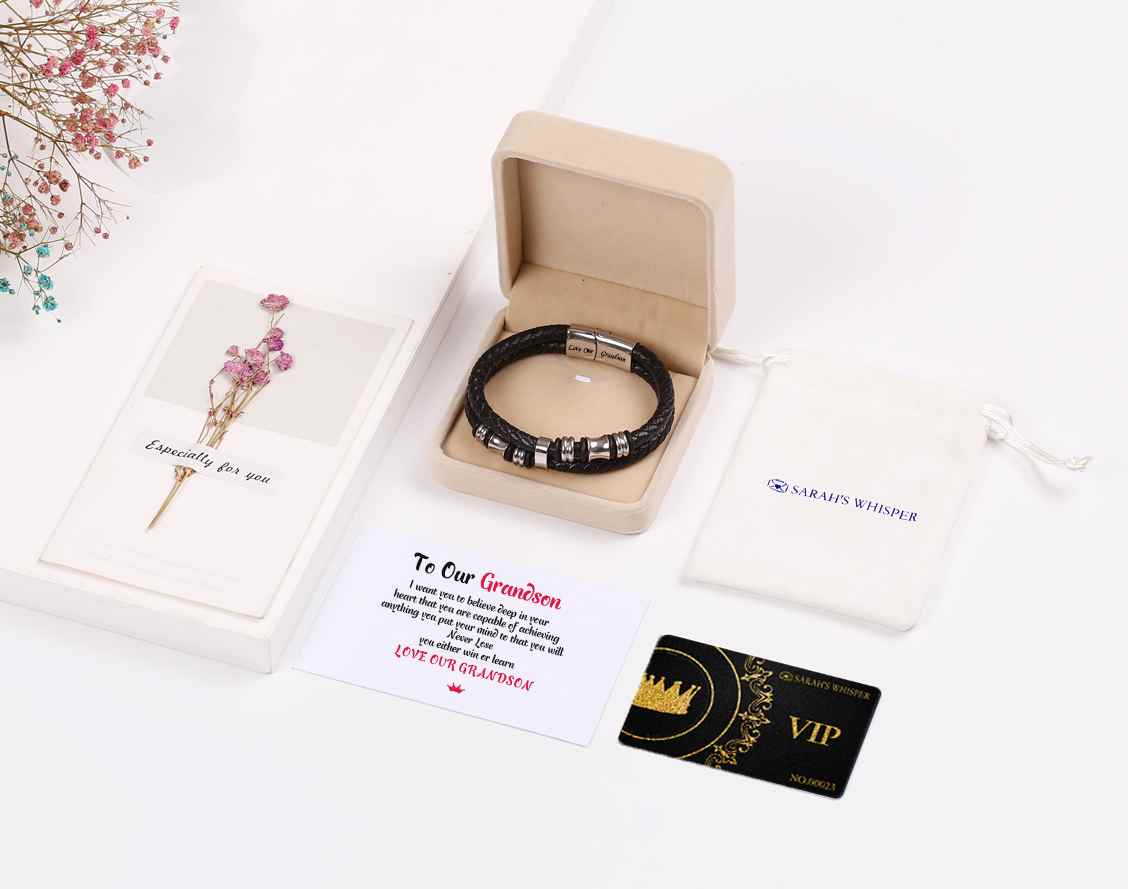 To Our Grandson "Love Our Grandson" Men's Bracelet [💞 Bracelet +💌 Gift Card + 🎁 Gift Box + 💐 Gift Bouquet] - SARAH'S WHISPER