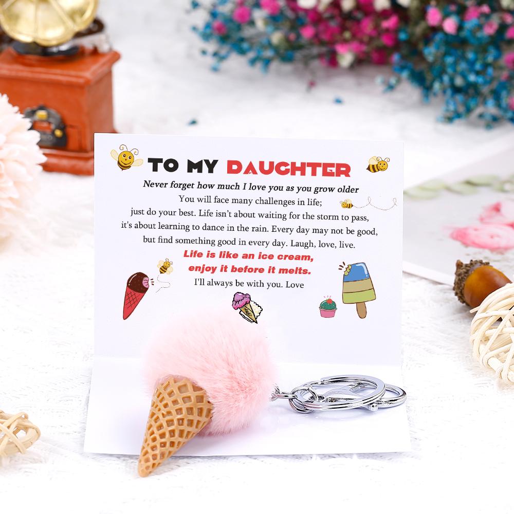 To My Daughter "Life is like an ice cream, enjoy it before it melts" KEY RING[💞 KEY RING +💌 GIFT CARD + 🎁 GIFT BOX + 💐 GIFT BOUQUET] - SARAH'S WHISPER