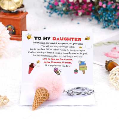 To My Daughter "Life is like an ice cream, enjoy it before it melts" KEY RING[💞 KEY RING +💌 GIFT CARD + 🎁 GIFT BOX + 💐 GIFT BOUQUET] - SARAH'S WHISPER