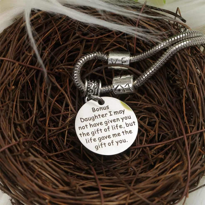 [CUSTOM NAME And Shop by Mother/ Father] To My Bonus Daughter "BONUS DAUGHTER, I MAY NOT HAVE GIVEN YOU THE GIFT OF LIFE. BUT LIFE GAVE ME THE GIFT OF YOU" Bracelet - SARAH'S WHISPER