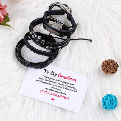 To My Grandson"Love My Grandson "Men's Bracelet [💞 Bracelet +💌 Gift Card + 🎁 Gift Box + 💐 Gift Bouquet] - SARAH'S WHISPER