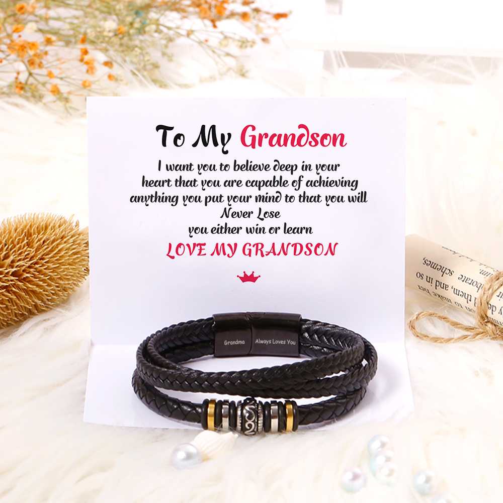 [Optional Address] To My Grandson "[Grandma] Always Loves You! " Bracelet [💞 Bracelet +💌 Gift Card + 🎁 Gift Box + 💐 Gift Bouquet] - SARAH'S WHISPER
