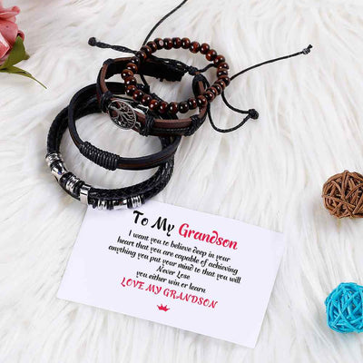 To My Grandson "Love My Grandson" Men's Bracelet [💞 Bracelet +💌 Gift Card + 🎁 Gift Box + 💐 Gift Bouquet] - SARAH'S WHISPER