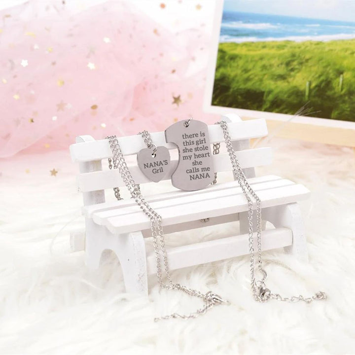 [Custom Name And Optional Address] To My GRANDDAUGHTER "there is this girl she stole my heart she calls me [NANA]" Combination Necklace [💞 Necklace +💌 Gift Card + 🎁 Gift Box + 💐 Gift Bouquet] - SARAH'S WHISPER