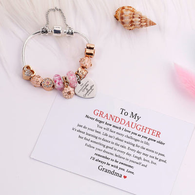 [Custom Name And Optional Address] To My GRANDDAUGHTER "The love between a [grandma] and granddaughter is forever" Flower Bracelet [💞 Bracelet +💌 Gift Card + 🎁 Gift Bag + 💐 Gift Bouquet] - SARAH'S WHISPER