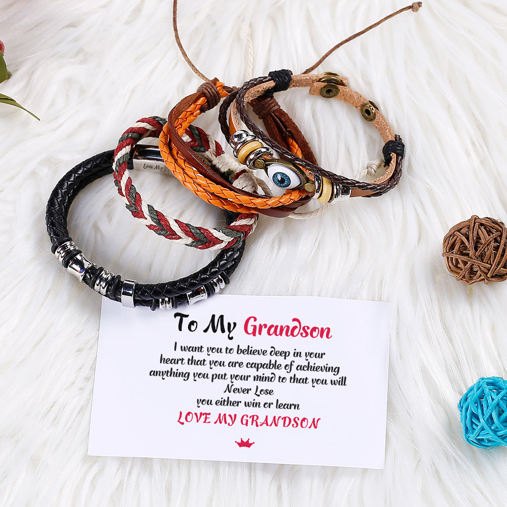 To My Grandson"Love My Grandson "Men's Bracelet [💞 Bracelet +💌 Gift Card + 🎁 Gift Box + 💐 Gift Bouquet] - SARAH'S WHISPER