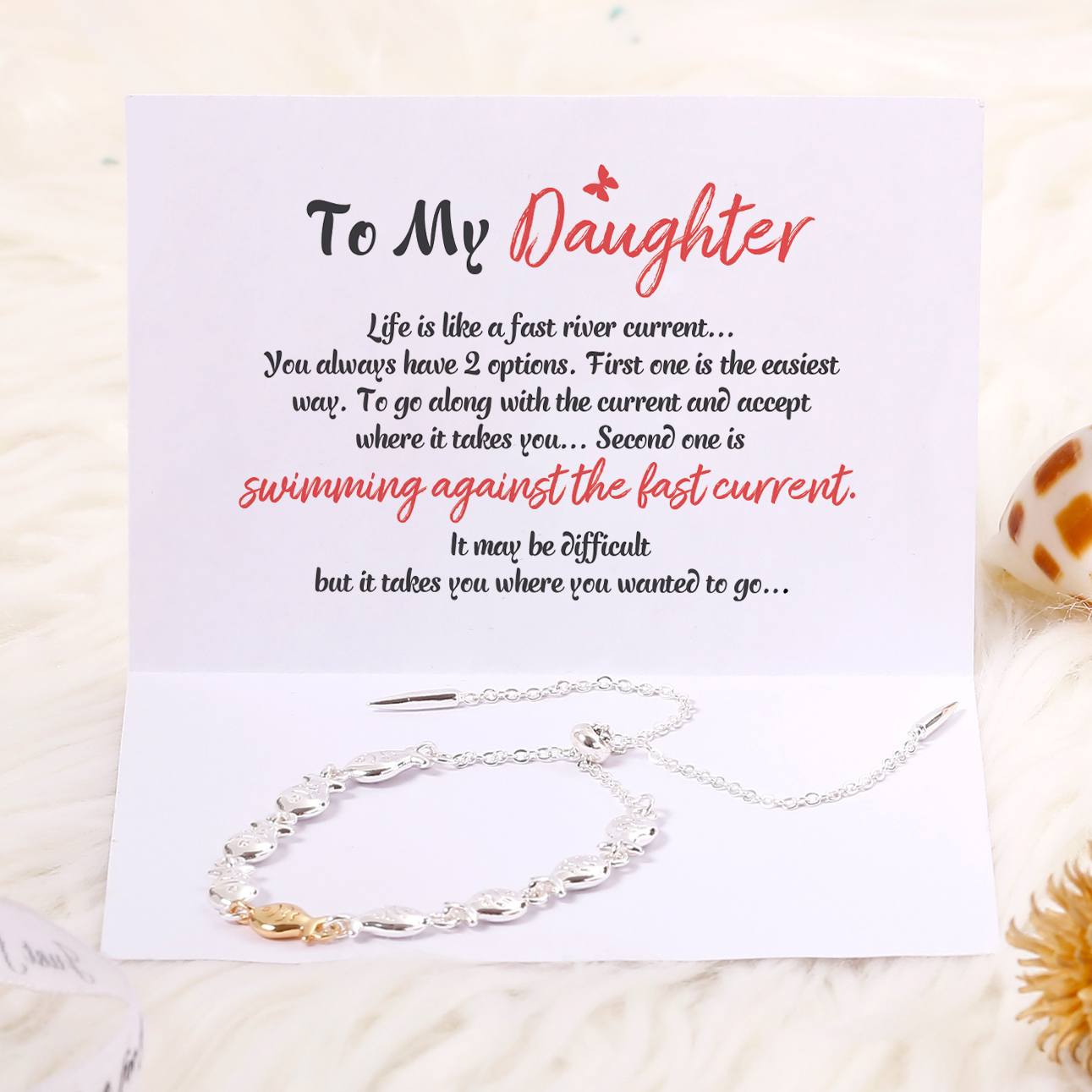 To My Daughter "Swimming against the fast current " Small Fish Bracelet - SARAH'S WHISPER