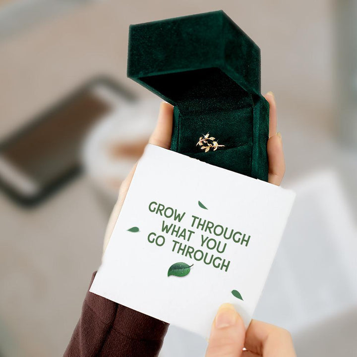 "GROW THROUGH WHAT YOU GO THROUGH" Leaves Ring [🌿 Ring +💌 Gift Card + 🎁 Gift Bag + 💐 Gift Bouquet] - SARAH'S WHISPER