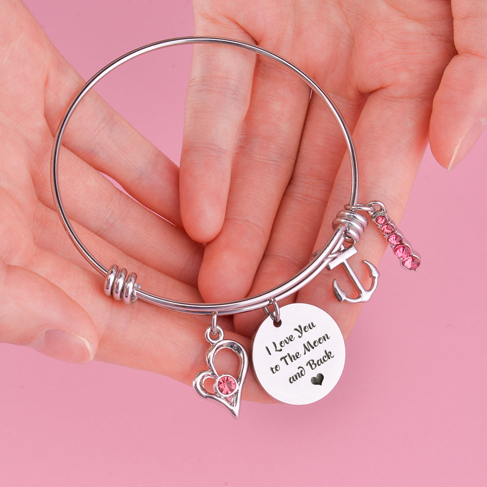 [Custom Name] To My Daughter "I Love You to The Moon and Back" Bracelet [💞 Bracelet +💌 Gift Card + 🎁 Gift Box + 💐 Gift - SARAH'S WHISPER