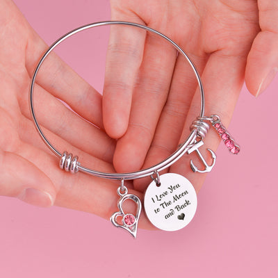 [Custom Name] To My Daughter "I Love You to The Moon and Back" Bracelet [💞 Bracelet +💌 Gift Card + 🎁 Gift Box + 💐 Gift - SARAH'S WHISPER