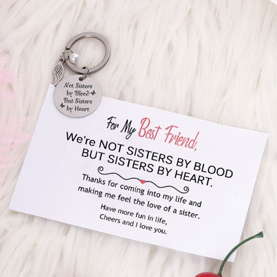 [Custom Names] For My Best Friend "Not Sisters by Blood But Sisters by Heart" Key Ring [💞Key Ring +💌 Gift Card + 🎁 Gift Box + 💐 Gift Bouquet] - SARAH'S WHISPER