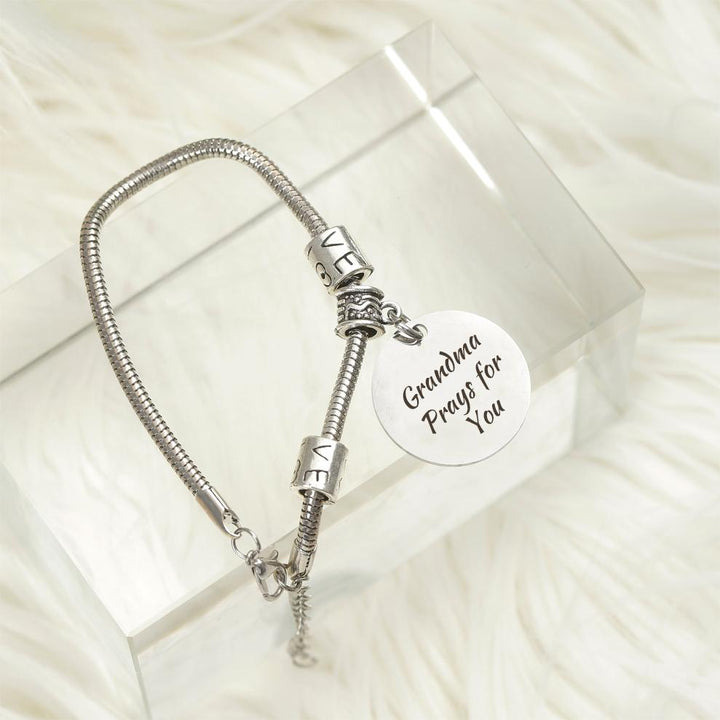[Custom Name And Optional Address] To My GRANDDAUGHTER "[Grandma] Prays for You" Bracelet [💞 Bracelet +💌 Gift Card + 🎁 Gift Box + 💐 Gift Bouquet] - SARAH'S WHISPER