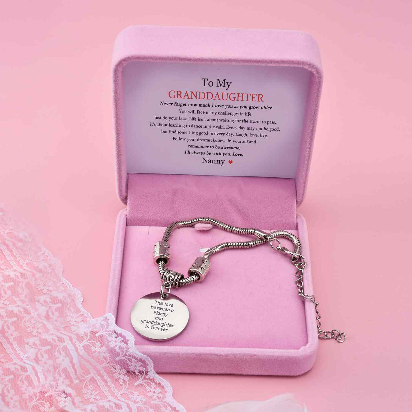 To My GRANDDAUGHTER "The love between a Nanny and Granddaughter is forever" Bracelet - From Nanny - SARAH'S WHISPER