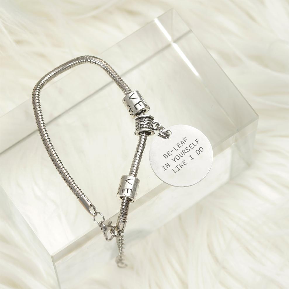 [Custom Name] To My Granddaughter "BE-LEAF IN YOURSELF LIKE I DO" Leaves Bracelet [🌿 Bracelet +💌 Gift Card + 🎁 Gift Bag + 💐 Gift Bouquet] - SARAH'S WHISPER