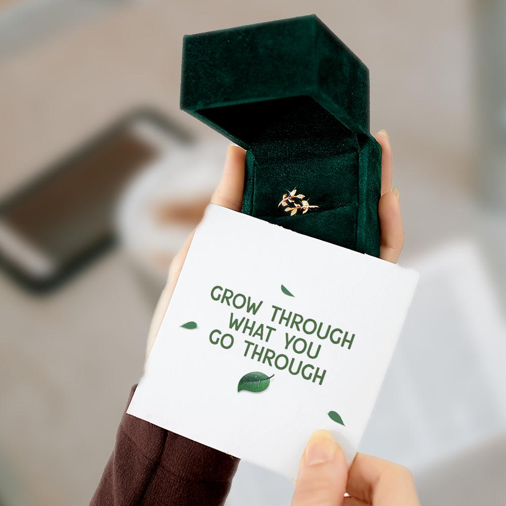 "GROW THROUGH WHAT YOU GO THROUGH" Leaves Ring [🌿 Ring +💌 Gift Card + 🎁 Gift Bag + 💐 Gift Bouquet] - SARAH'S WHISPER