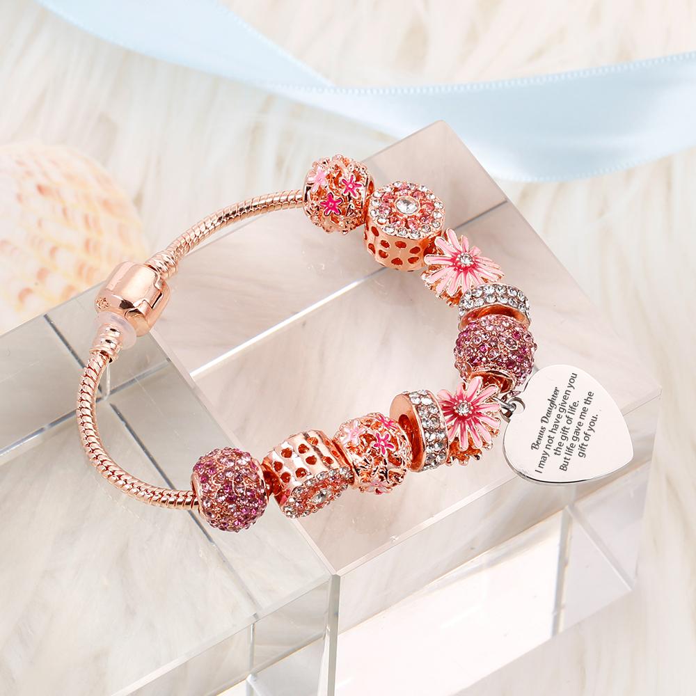 [Custom Name] To My Bonus Daughter "Bonus Daughter, I may not have given you the gift of life. But life gave me the gift of you" Lucky Flower Bracelet [💞 Bracelet +💌 Gift Card + 🎁 Gift Bag + 💐 Gift Bouquet] - SARAH'S WHISPER