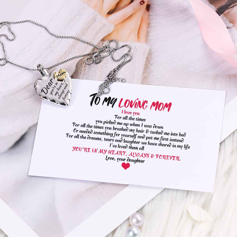 To My Mom"Dear Mom you're in my heart, always & forever." Necklace[💞 Necklace +💌 Gift Card + 🎁 Gift Box + 💐 Gift Bouquet] - SARAH'S WHISPER