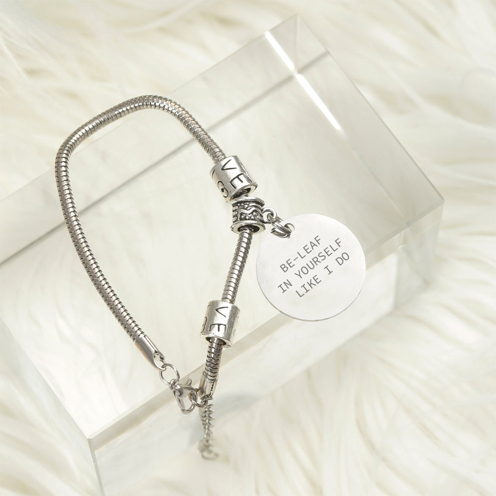 [Custom Name] "BE-LEAF in yourself like I do" BRACELET [💞 BRACELET +💌 GIFT CARD + 🎁 GIFT BAG + 💐 GIFT BOUQUET] - SARAH'S WHISPER