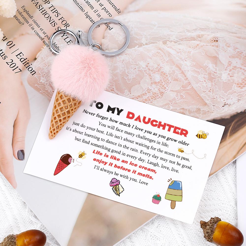 To My Daughter "Life is like an ice cream, enjoy it before it melts" KEY RING[💞 KEY RING +💌 GIFT CARD + 🎁 GIFT BOX + 💐 GIFT BOUQUET] - SARAH'S WHISPER