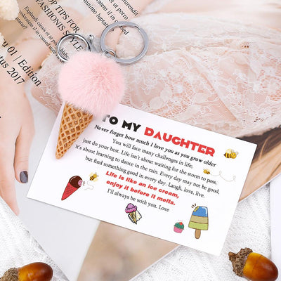To My Daughter "Life is like an ice cream, enjoy it before it melts" KEY RING[💞 KEY RING +💌 GIFT CARD + 🎁 GIFT BOX + 💐 GIFT BOUQUET] - SARAH'S WHISPER