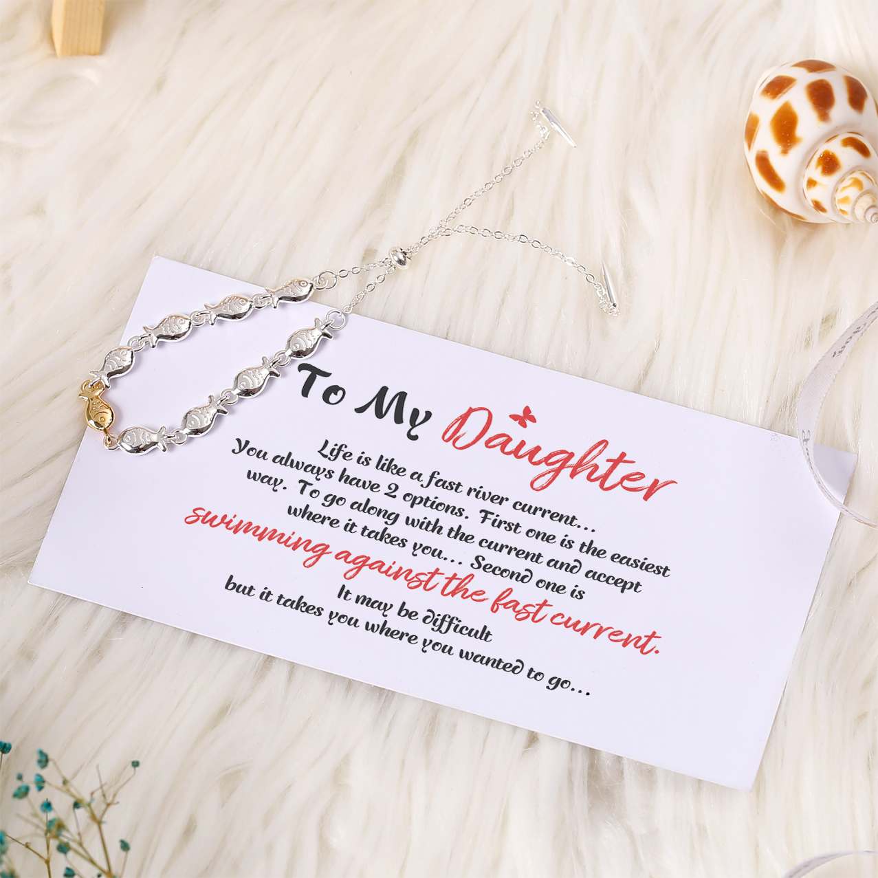 To My Daughter "Swimming against the fast current " Small Fish Bracelet - SARAH'S WHISPER