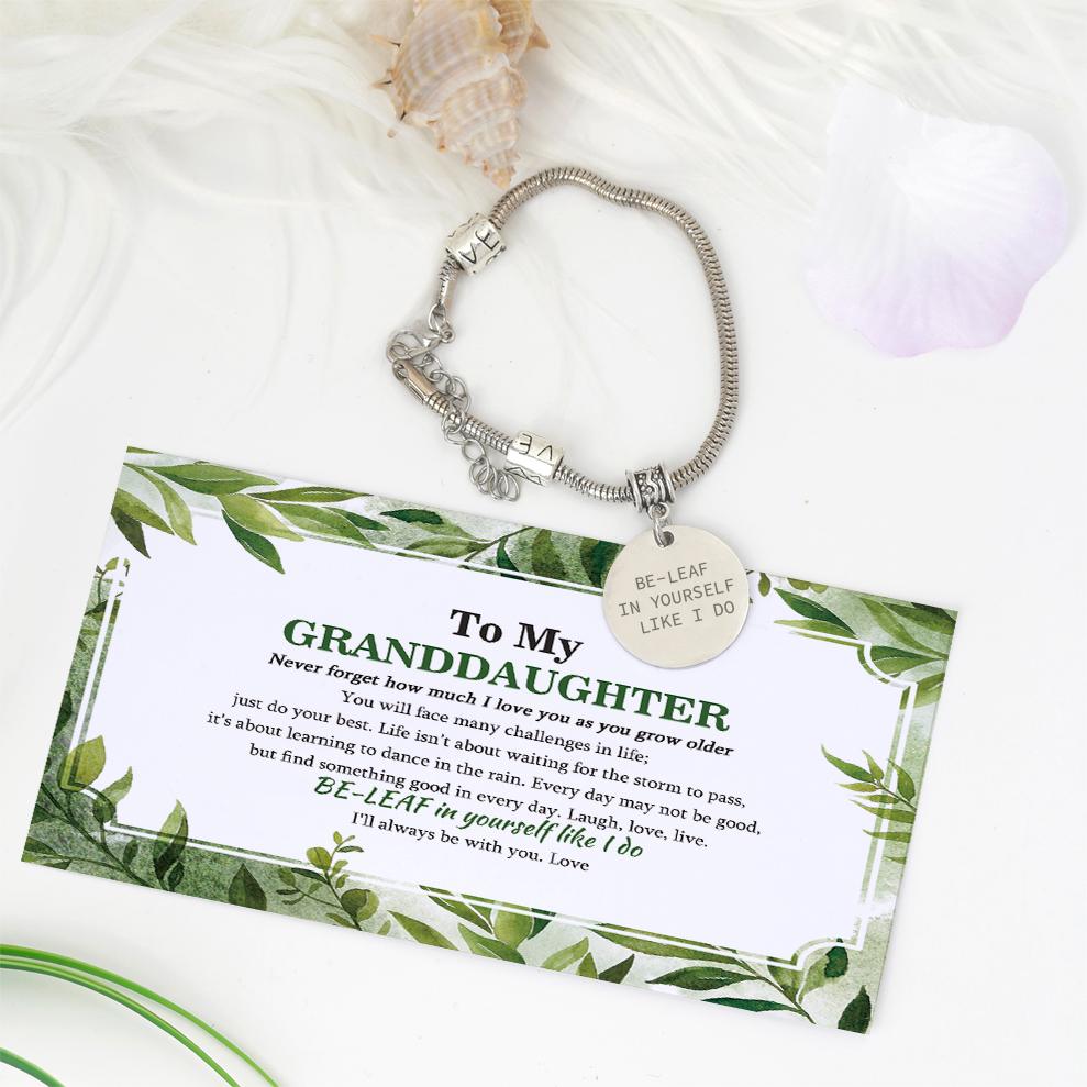 [Custom Name] To My Granddaughter "BE-LEAF IN YOURSELF LIKE I DO" Leaves Bracelet [🌿 Bracelet +💌 Gift Card + 🎁 Gift Bag + 💐 Gift Bouquet] - SARAH'S WHISPER