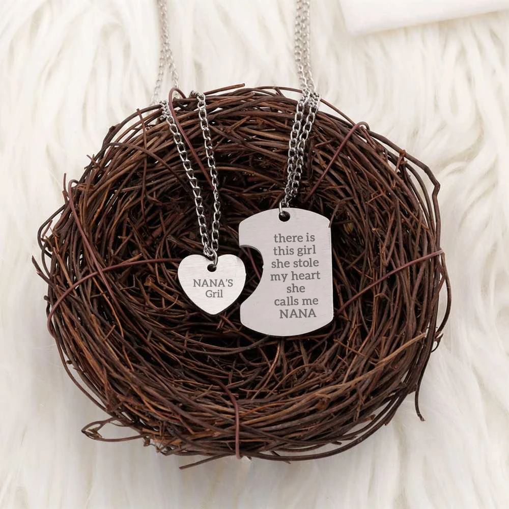 [Custom Name And Optional Address] To My GRANDDAUGHTER "there is this girl she stole my heart she calls me [NANA]" Combination Necklace [💞 Necklace +💌 Gift Card + 🎁 Gift Box + 💐 Gift Bouquet] - SARAH'S WHISPER