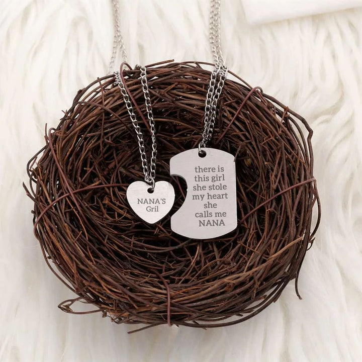 [Custom Name And Optional Address] To My GRANDDAUGHTER "there is this girl she stole my heart she calls me [NANA]" Combination Necklace [💞 Necklace +💌 Gift Card + 🎁 Gift Box + 💐 Gift Bouquet] - SARAH'S WHISPER