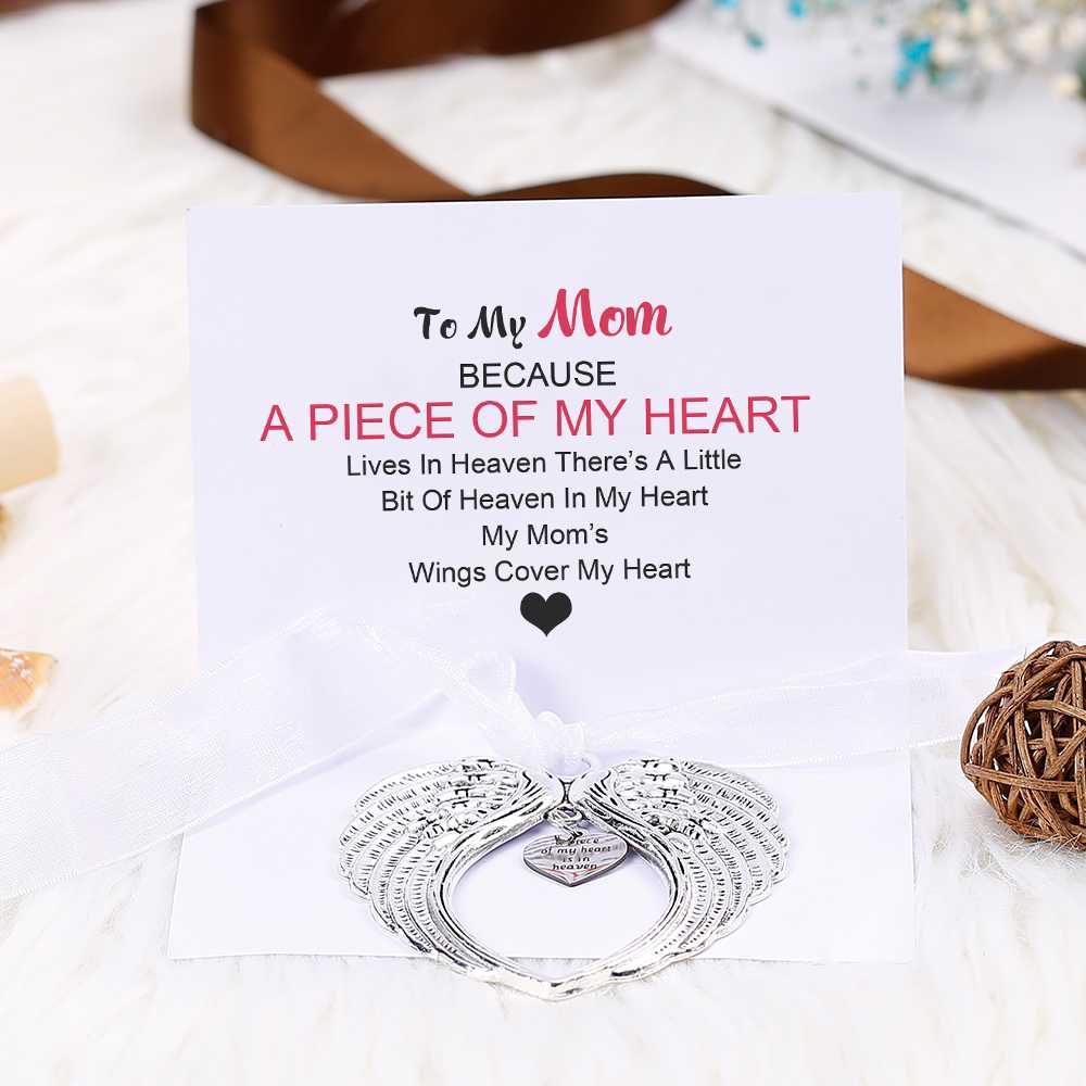 To My Mom "A piece of my heart" Angel Wings Pendant [💞 Pendant +💌 Gift Card + 🎁 Gift Box + 💐 Gift Bouquet] - SARAH'S WHISPER